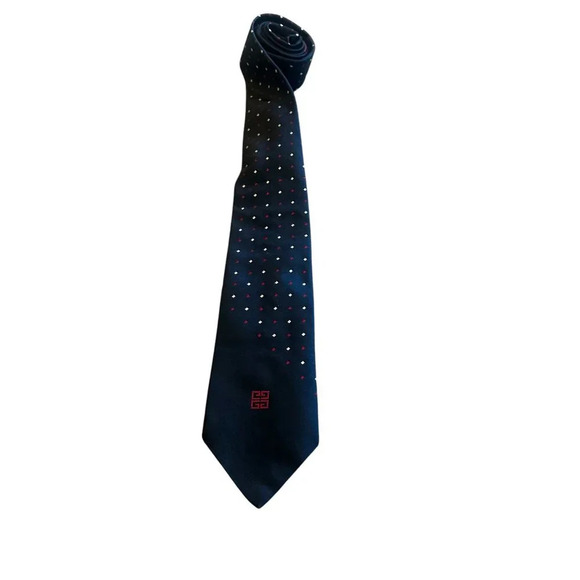 Givenchy Gentlemen Paris Navy Polka Dot Neck Tie Logo Designer Luxury 57" - Picture 1 of 7